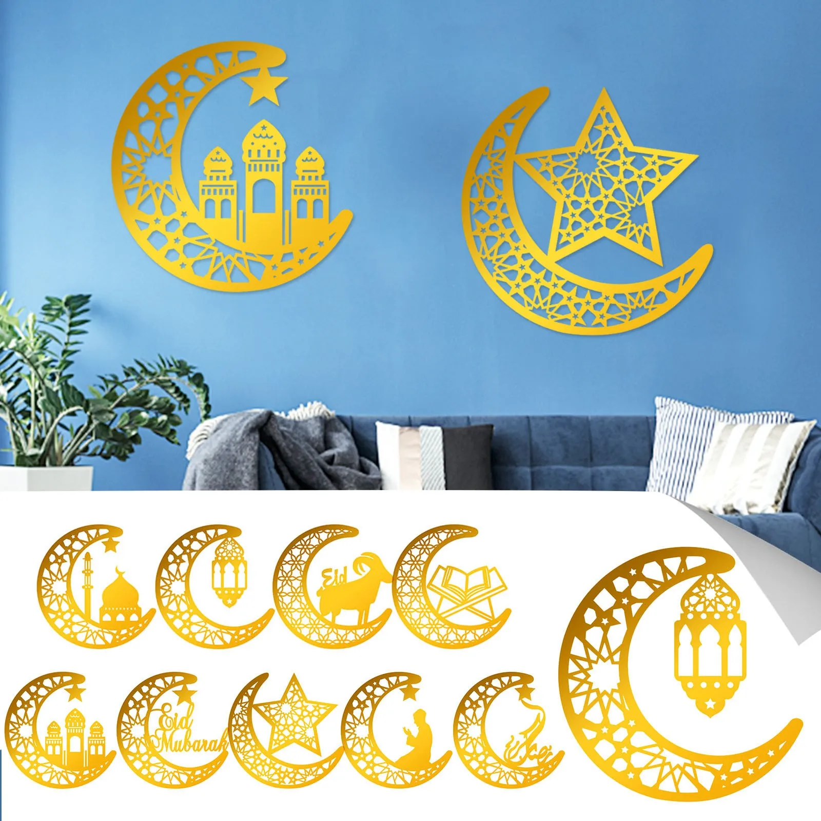 1шт Ид Мубарак Луна Звезда Акриловые зеркальные наклейки на стены Украшение Мусульманский Рамадан Карим Исламская наклейка на окно Декор Реквизит для вечеринки