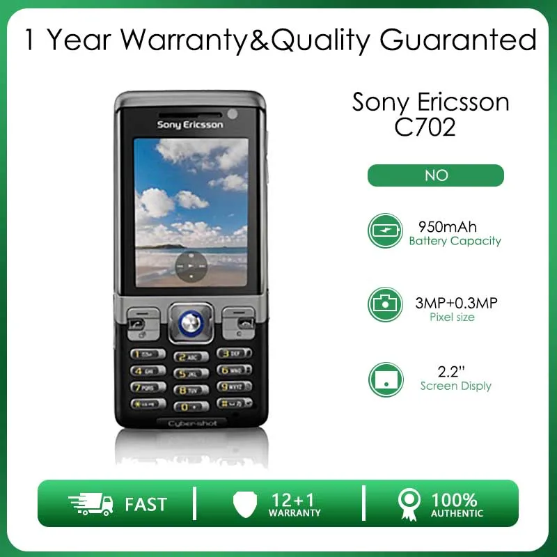 Sony Ericsson C702 отремонтирован-Оригинальная разблокированная 100 МБ Оперативной памяти, 3-мегапиксельная камера, дешевый мобильный телефон с бесплатной доставкой