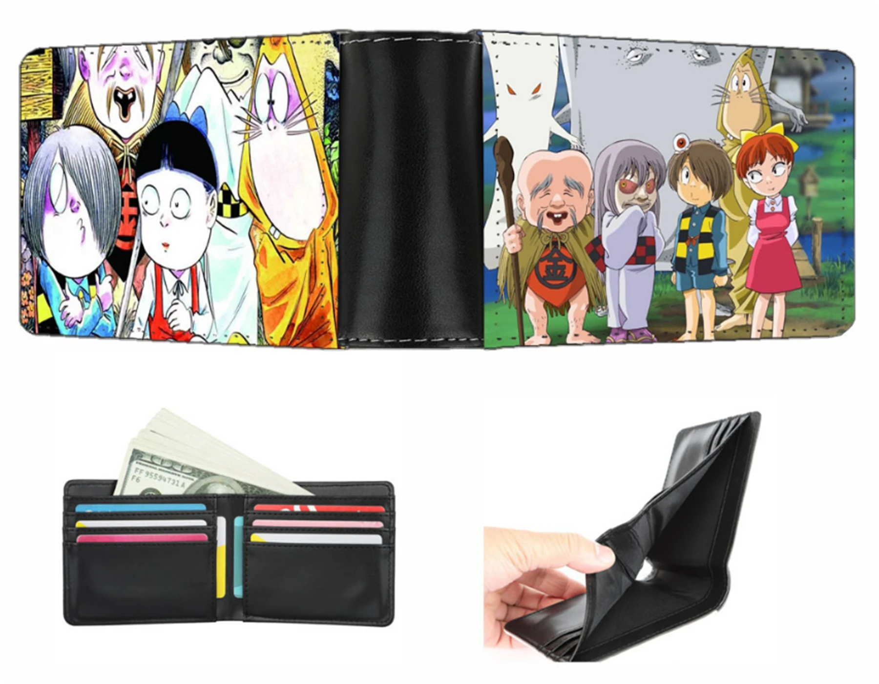 Короткий кошелек с логотипом аниме Хакаба Китаро, новый кошелек для карт для мальчиков и девочек, кошелек двойного складывания