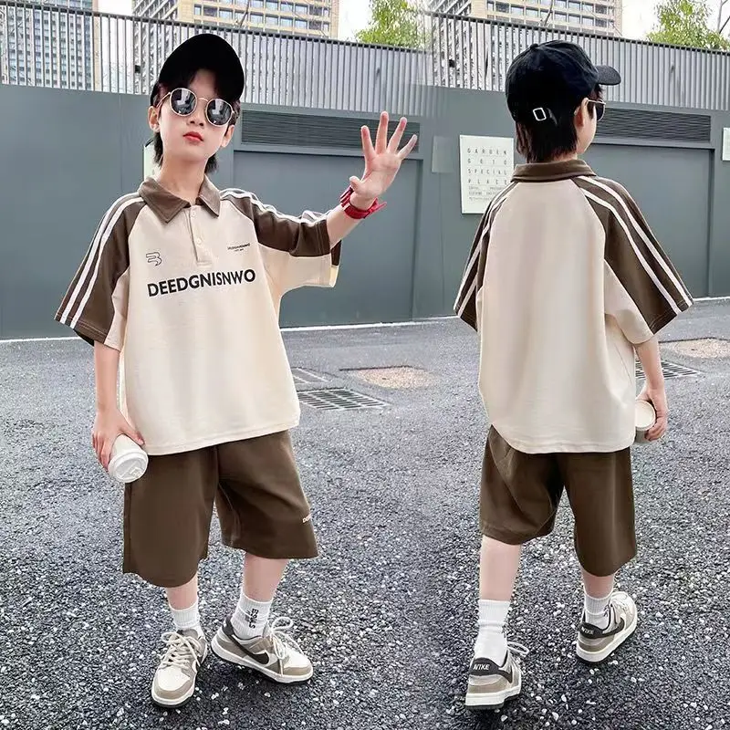 Детский летний костюм, спортивная одежда для мальчиков, одежда с короткими рукавами для девочек, новинка 2023 года, повседневный комплект из двух предметов, горячая распродажа Корейской моды
