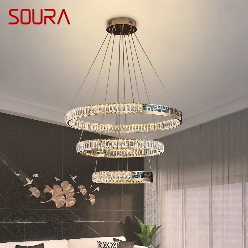 Современные Хрустальные подвесные светодиодные светильники SOURA, роскошные круглые кольца, люстра, лампа для дома, гостиной, столовой