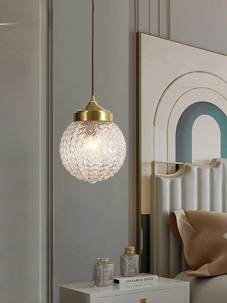 Прикроватная люстра, Роскошная Современная Простая прихожая, креативный небольшой подвесной светильник из меди для спальни