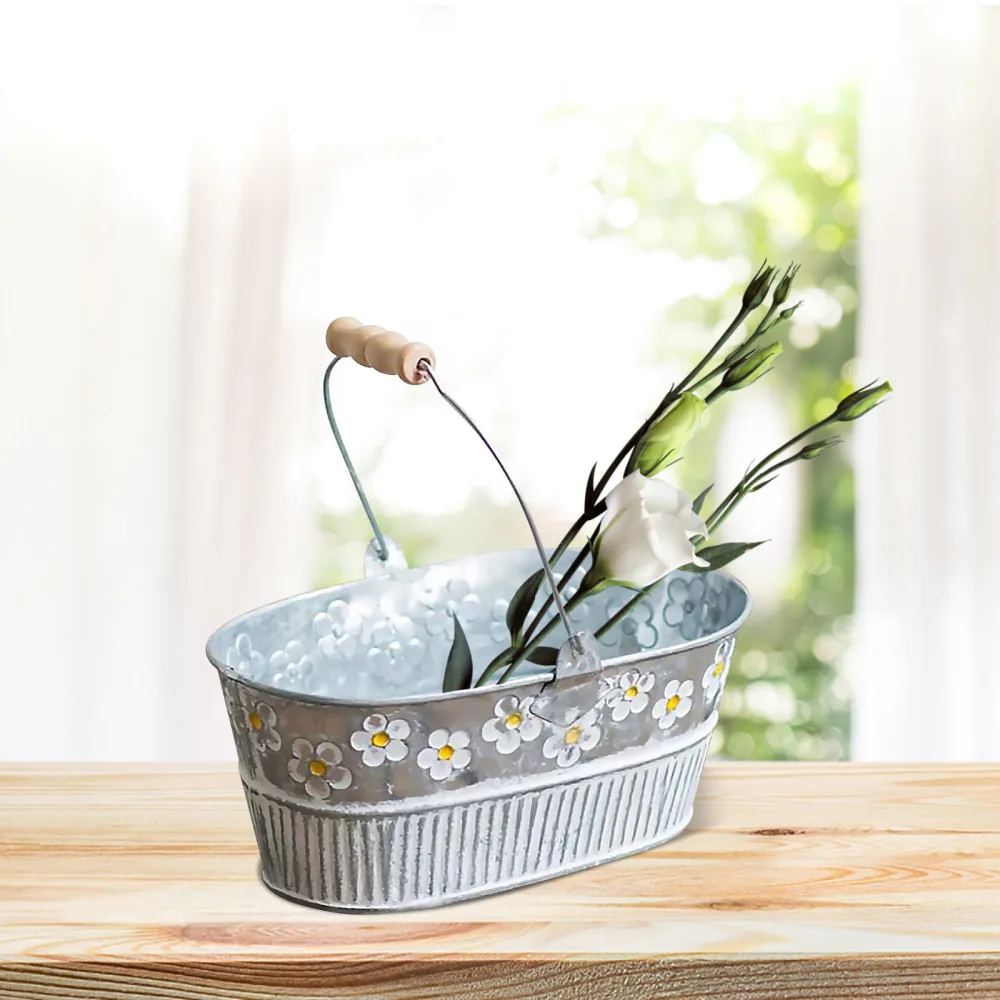 Ведро для цветов Украшение дома Свадебное Окно Скандинавские Железные Горшки Овальная Металлическая ванна с ручкой в стиле Ретро