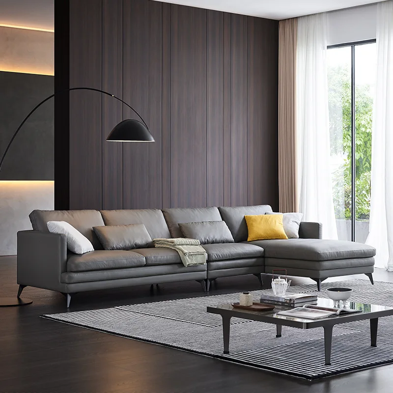 минималистичный кожаный диван для гостиной, современный минималистичный комбинированный диван из кожи верхнего слоя, высококачественная угловая мебель класса люкс