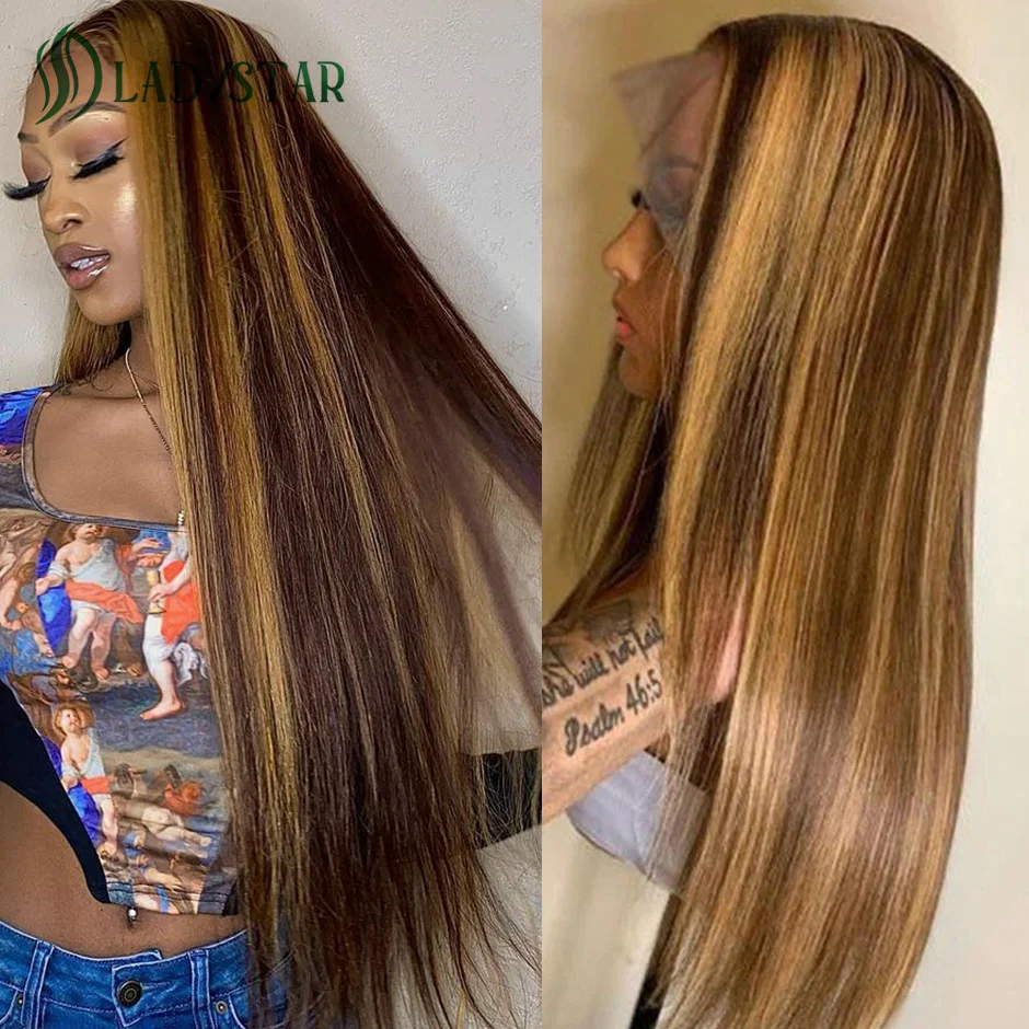 Бразильский прямой парик с изюминкой Омбре 13Х4 Прозрачные парики из человеческих волос на кружеве спереди для женщин, предварительно выщипанные парики на кружеве спереди