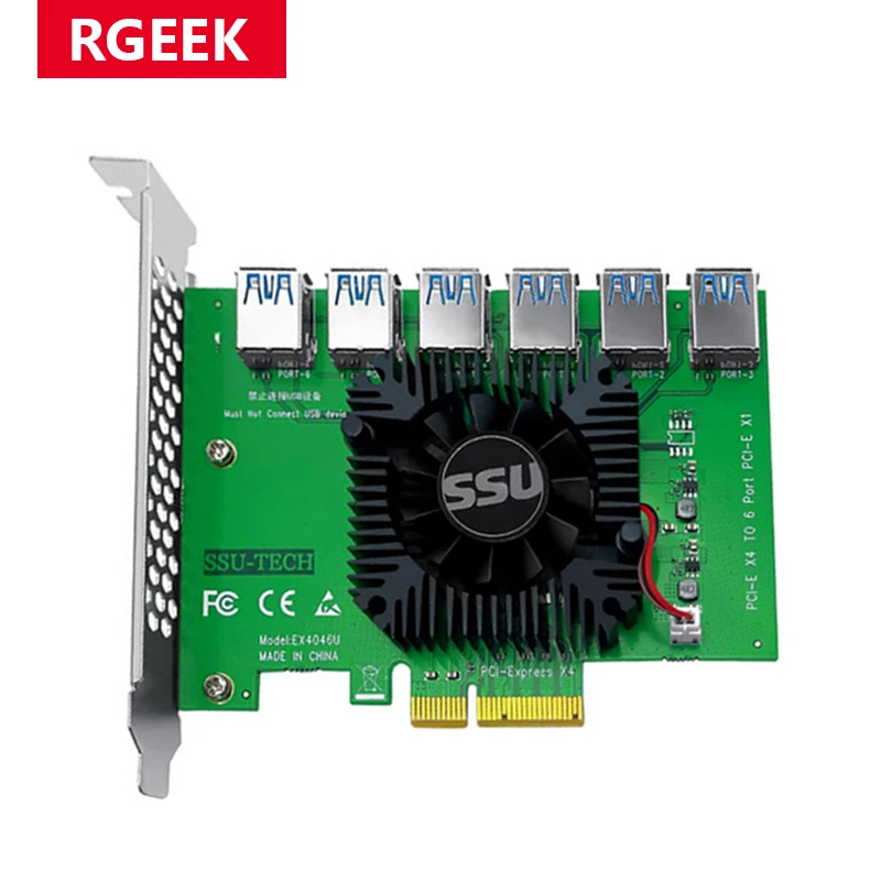 USB3.0 PCI-E Express, адаптер для платы Riser Card PCIE с 1-6 слотами, карта-мультипликатор порта PCIe