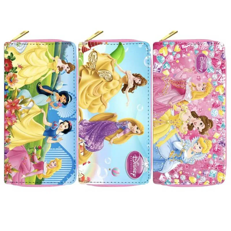 Длинный кошелек Disney Aurora & Belle Princess для девочек из искусственной кожи, многофункциональный женский кошелек, портмоне на молнии, женский клатч-визитница