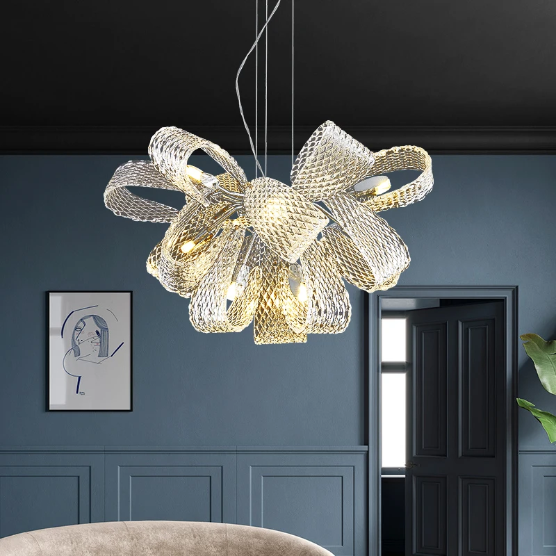 Роскошная Стеклянная люстра для гостиной Современный домашний декор Подвесная лампа Дизайн интерьера Серебряное освещение спальни