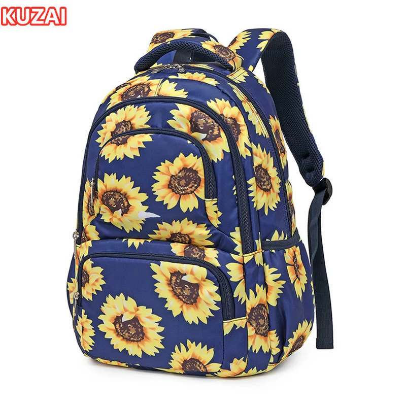 Детские школьные сумки KUZAI для девочек, легкий водонепроницаемый нейлоновый школьный рюкзак, детская сумка для книг sunflower, студенческий рюкзак