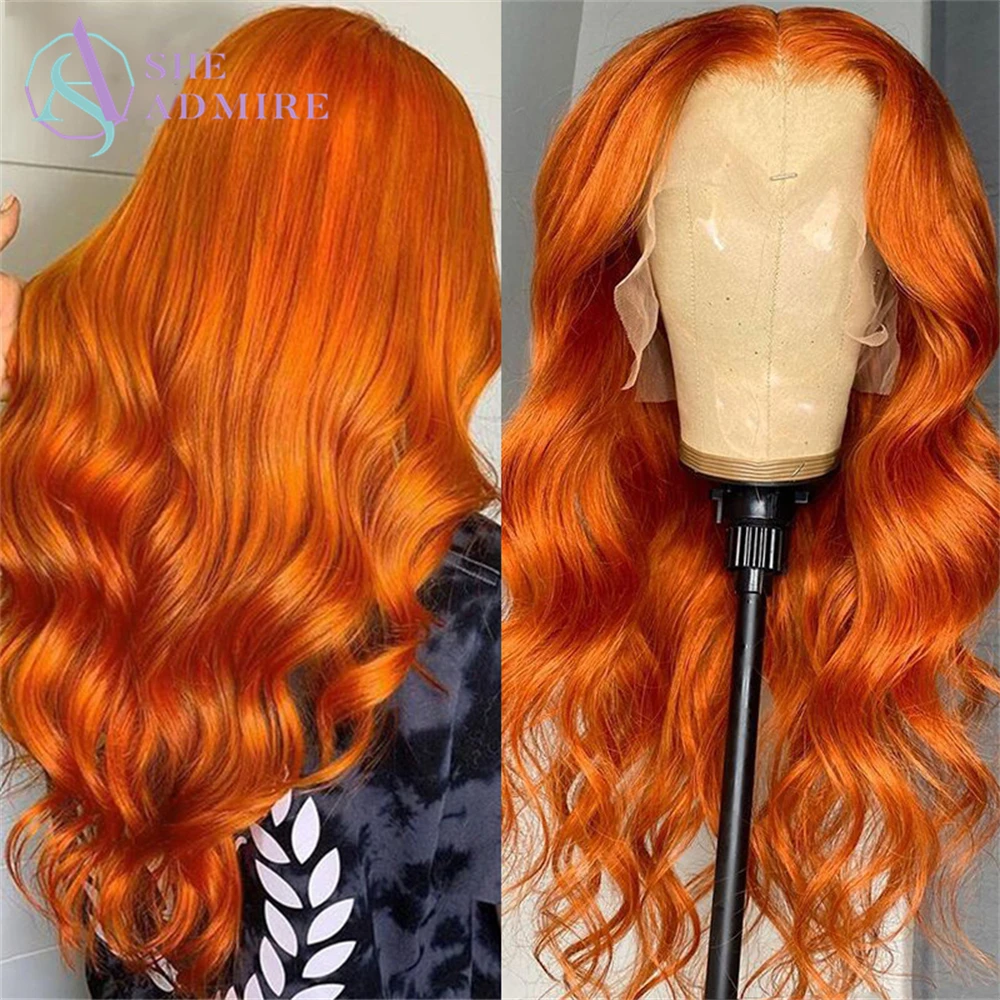 Имбирно-Оранжевые Парики из Натуральных Волос На Кружеве для Женщин Body Wave 13x4, Предварительно Выщипанные Натуральные Волосы с Детскими Волосами, Цветные Парики 180%