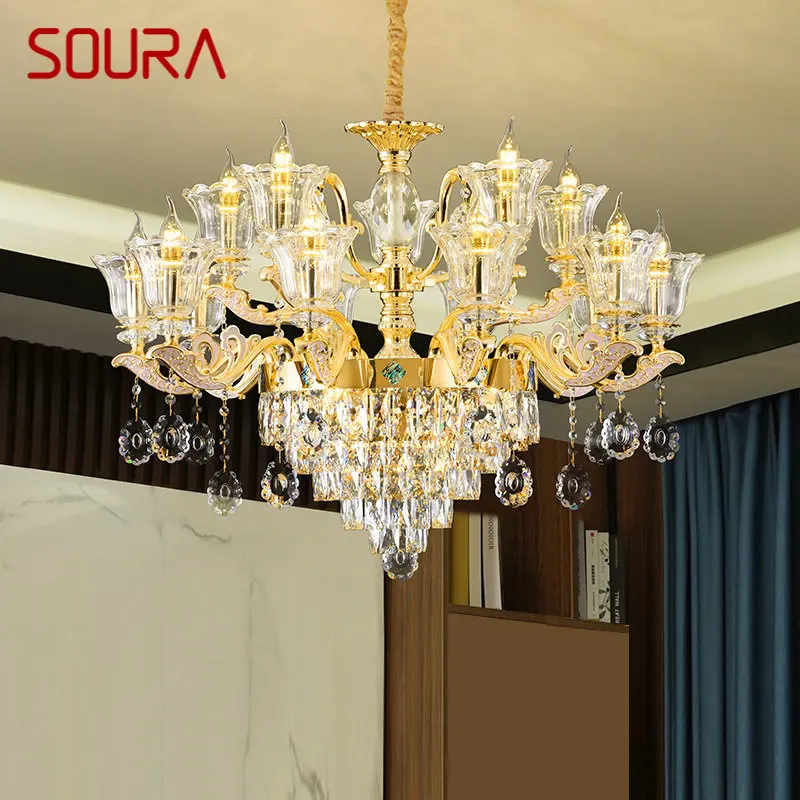 Современная люстра SOURA Золотая Роскошная хрустальная светодиодная свеча Подвесной светильник для дома, гостиной, спальни, декоративных светильников