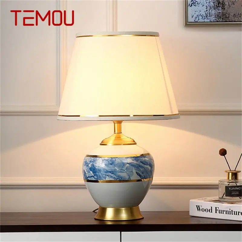 Керамические настольные лампы TEMOU Медный настольный светильник Современная ткань Декоративная для дома Гостиная Столовая Спальня