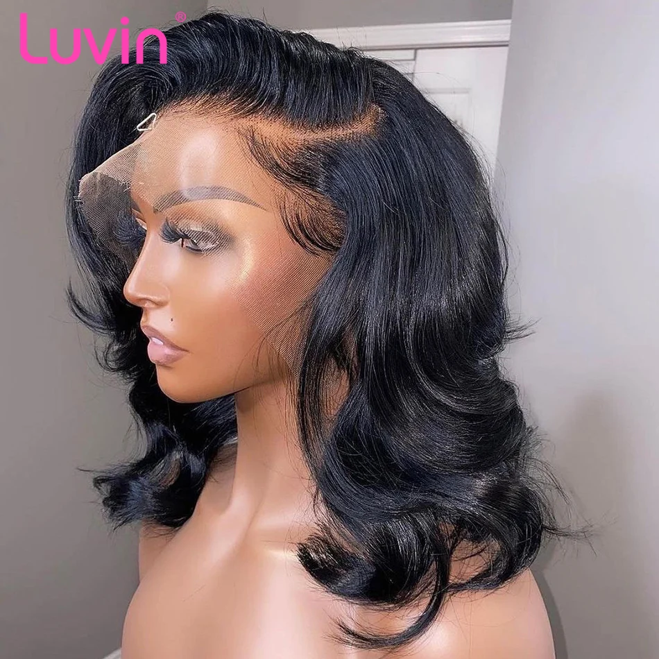 Luvin 250 Плотность Объемная волна 13x6 13x4 кружева спереди парики из человеческих волос Волна воды Короткий боб 4x4 Закрытие спереди парик для чернокожих женщин