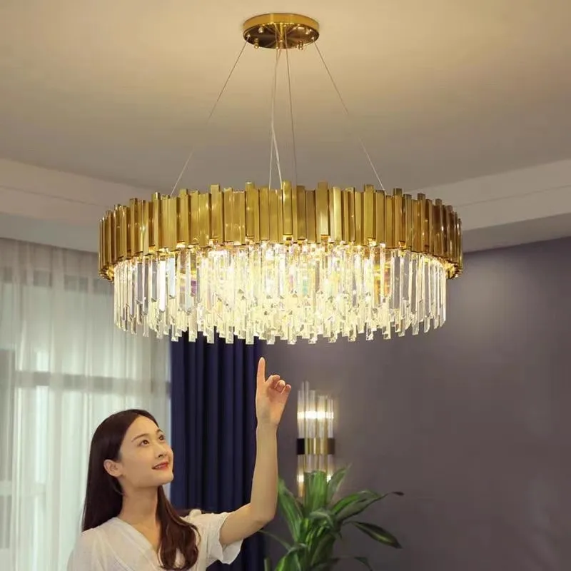 Современная роскошная глянцевая хрустальная люстра K9 из золотого железа, Высококачественное освещение для гостиной, Круглая Овальная комната, Декоративная светодиодная подсветка для спальни