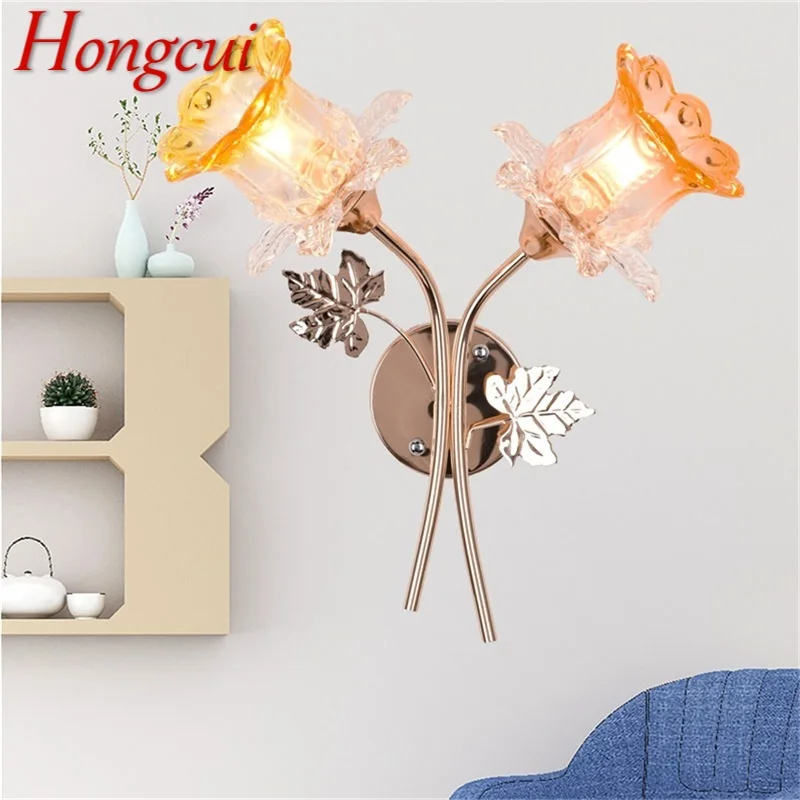 Настенные светильники Hongcui Современные креативные светодиодные бра с двумя лампочками в форме цветка для дома, спальни