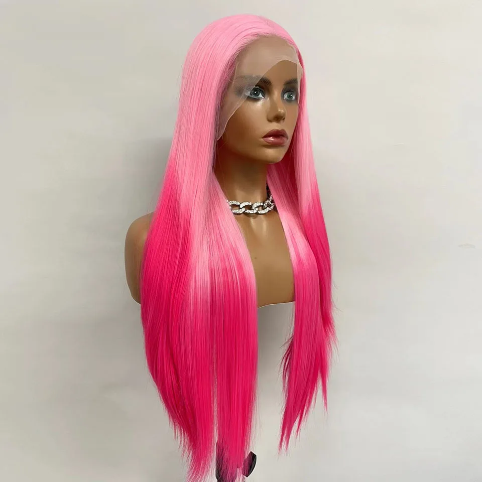 Натуральные прямые синтетические парики на кружеве спереди, омбре, красные, розовые, термостойкие кружевные линии роста волос Для ежедневного использования чернокожими женщинами, черный, желтый