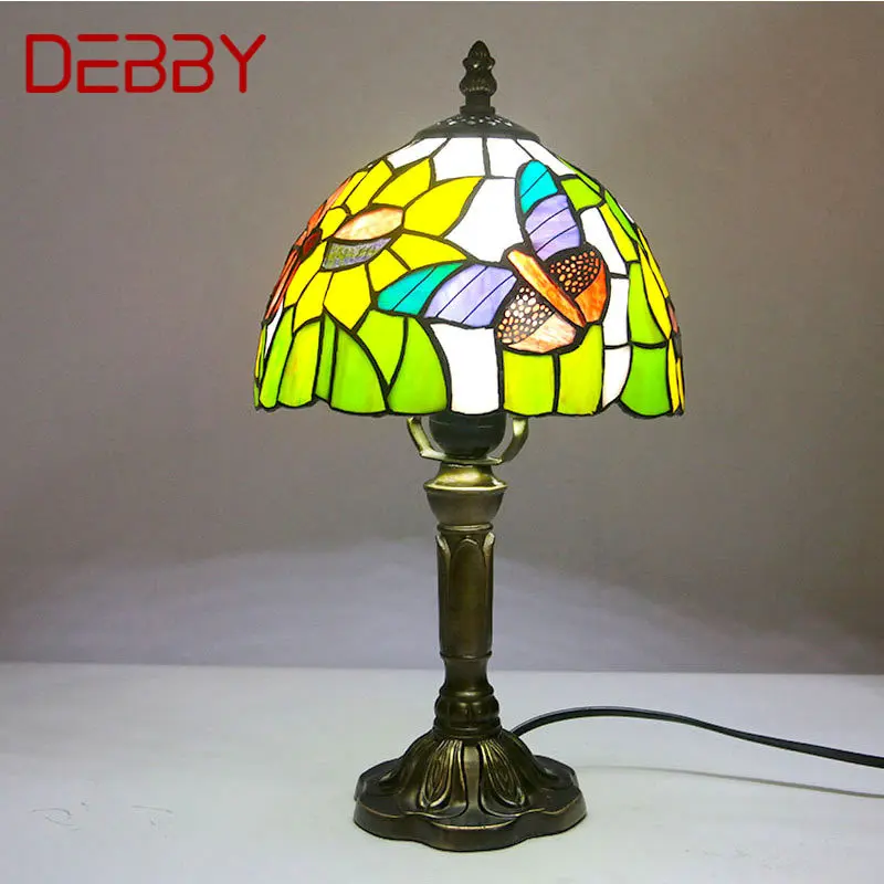 Стеклянная Настольная Лампа DEBBY Tiffany LED Creative Color Butterfly Pattern Настольный Светильник Декор Для Дома, Гостиной, Спальни