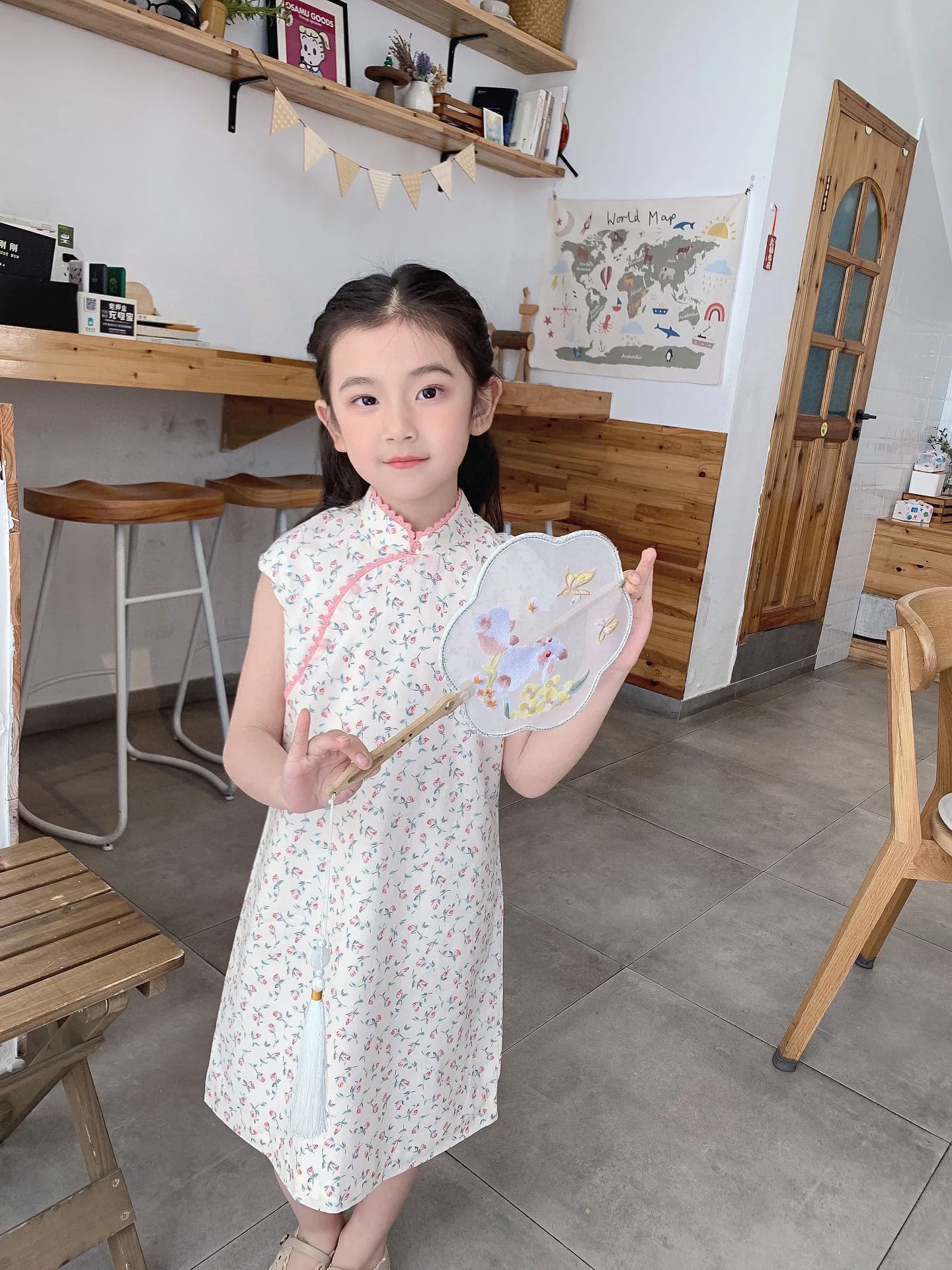 2023 Платье для девочек с цветочным узором sweet baby Дизайн в китайском стиле платье с нефритовыми пуговицами одежда для девочек