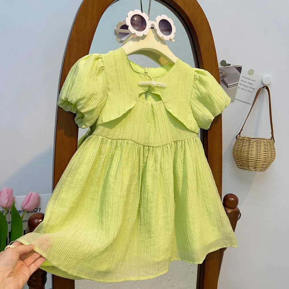 Милое летнее платье принцессы для девочек, модные детские платья с короткими рукавами для малышей, Vestidos ADK2612