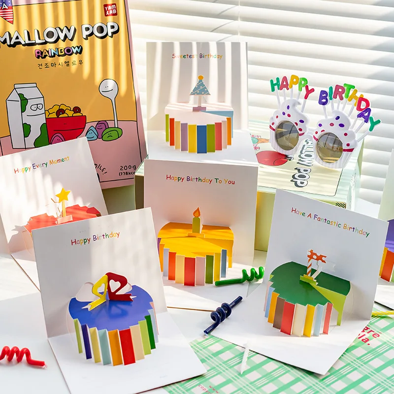 1pc3DCake Трехмерная поздравительная открытка на день рождения, креативное изысканное Прекрасное приглашение на день рождения, Подарок, написанное от руки Благословение
