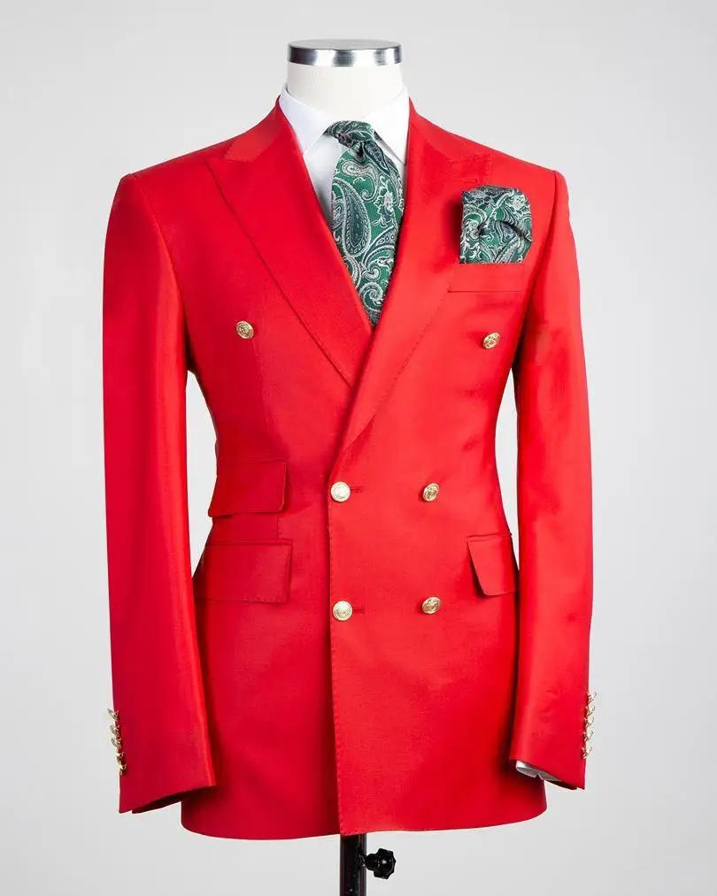 Красный Двубортный Мужской костюм из 2 предметов, Блейзер 2020, Смокинги Для Жениха С Зубчатыми лацканами, Свадебные костюмы Женихов (Блейзер + брюки)