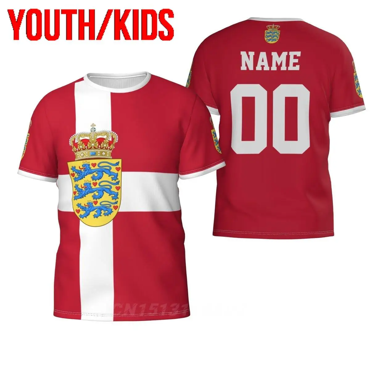 Молодежь Дети Пользовательское имя Номер Флаг страны Дания 3D футболки Одежда Футболка Футболки для мальчиков и девочек Топы Подарок на день рождения Размер США