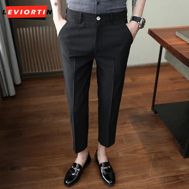 Весенне-летняя деловая официальная одежда, костюмные брюки по щиколотку для мужчин, одежда 2023, повседневные прямые офисные брюки Slim Fit, 36-28
