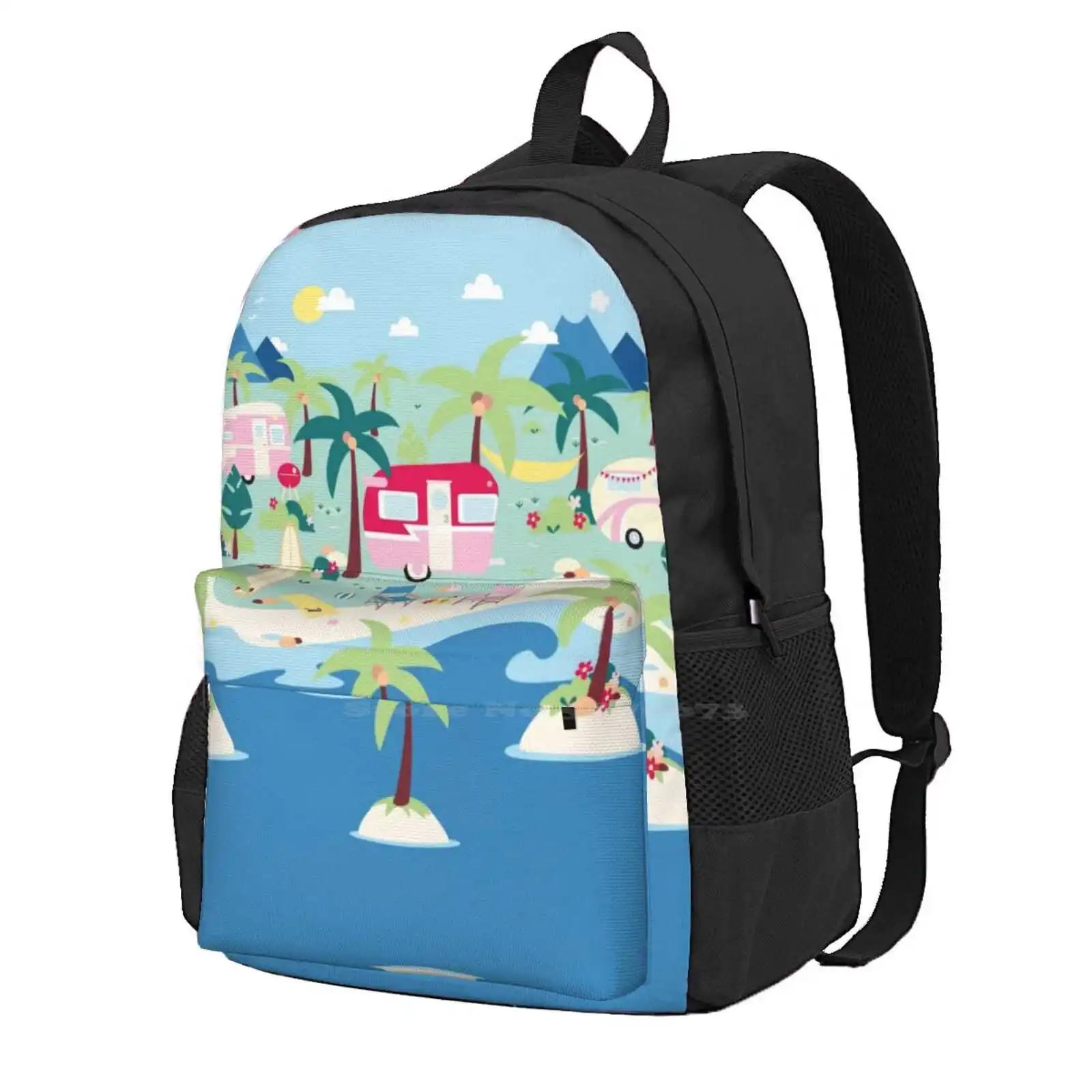 Глампинговые рюкзаки для пляжной жизни для школьников, подростков, девочек, дорожные сумки, кемпинговый фургон, Rv, винтажные коктейли Tropical Surf Island