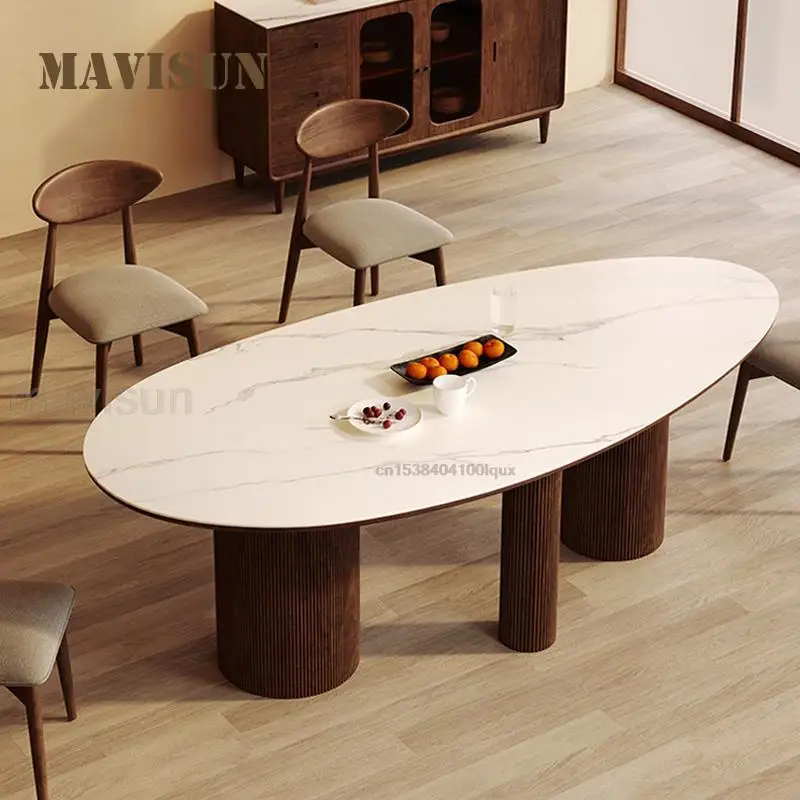 Современный акцентный стол Овальной формы с ножками из массива дерева Деревянная кухонная мебель для малых и больших помещений Обеденный стол японского дизайна