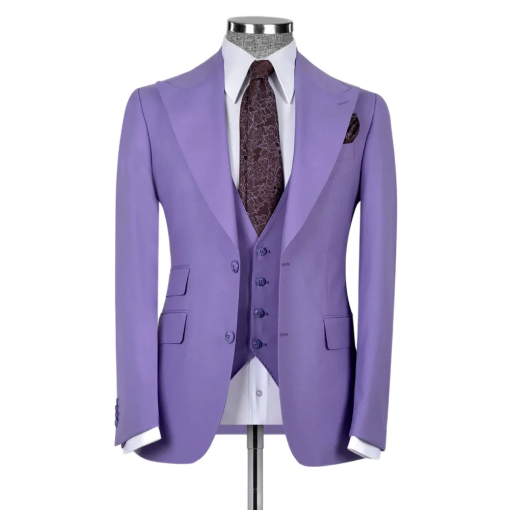 Летние Лавандовые однотонные мужские костюмы, куртка Slim Fit, 3 предмета /Официальная Высококачественная свадебная одежда жениха, Смокинг /Повседневный мужской комплект пальто на каждый день