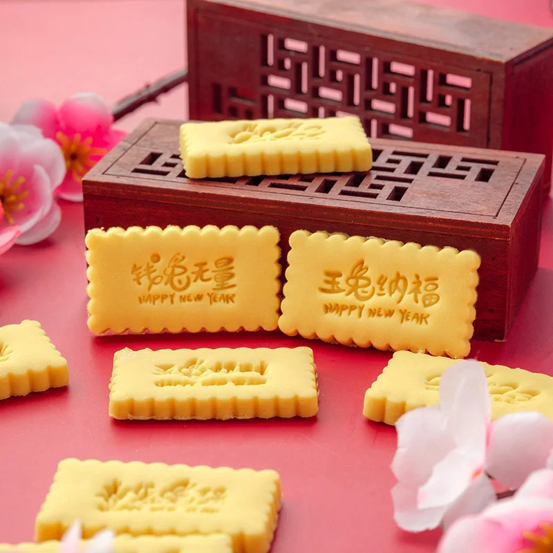 Пресс-форма для поздравлений с Новым годом с кроликом, китайские текстовые Благословения, мини-форма для печенья 2023, Инструменты для изготовления тортов из помадки и сахара.