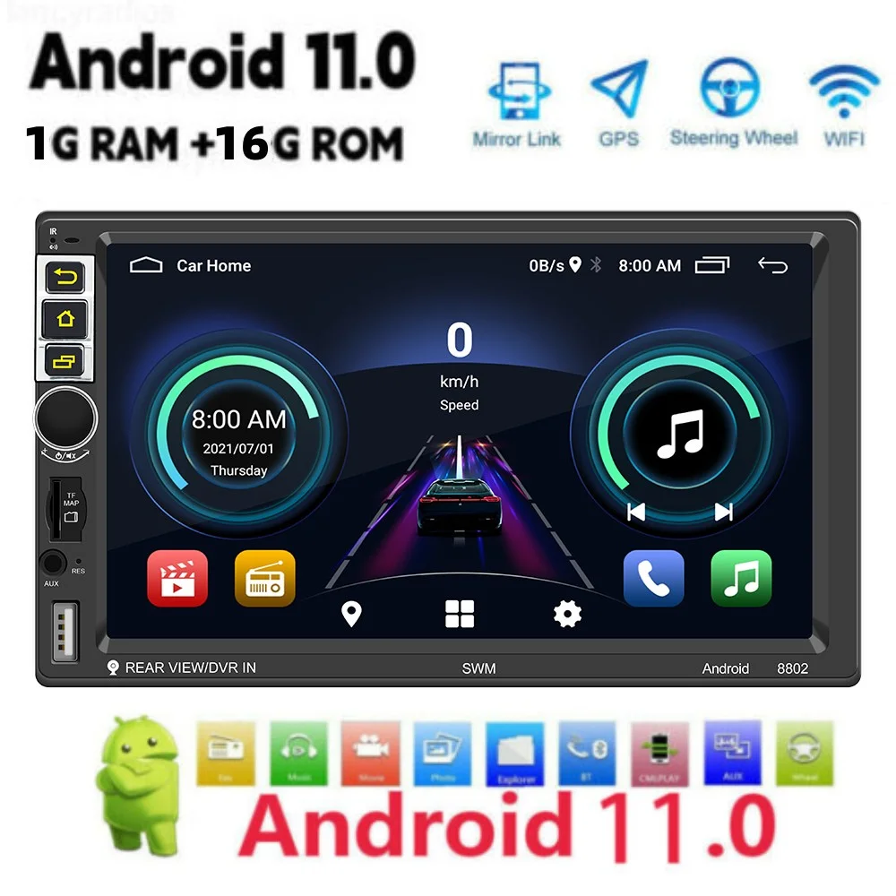 Автомобильный Радиоприемник Мультимедийный Плеер Hands-free 2 Din Видео Аудио Android 11 FM-приемник 7 Дюймов GPS Bluetooth WIFI TF 5-USB MP3