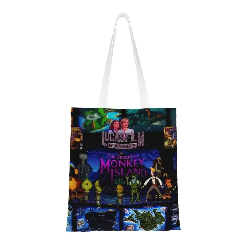 Сумка для покупок в бакалейной лавке Monkey Island, холщовая сумка для покупок с принтом, большая вместительная портативная сумка для пиратских приключенческих игр.