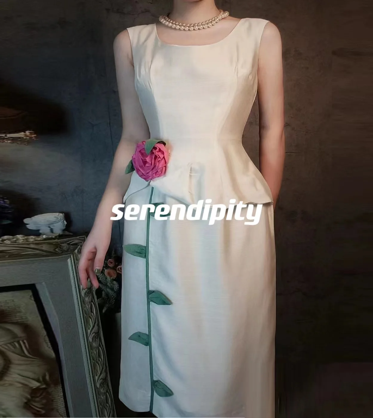 Бальное платье Serendipity Чайной длины С цветами Ручной работы, Атласное Платье на молнии без рукавов, vestidos fiesta elegantes para mujer 2023
