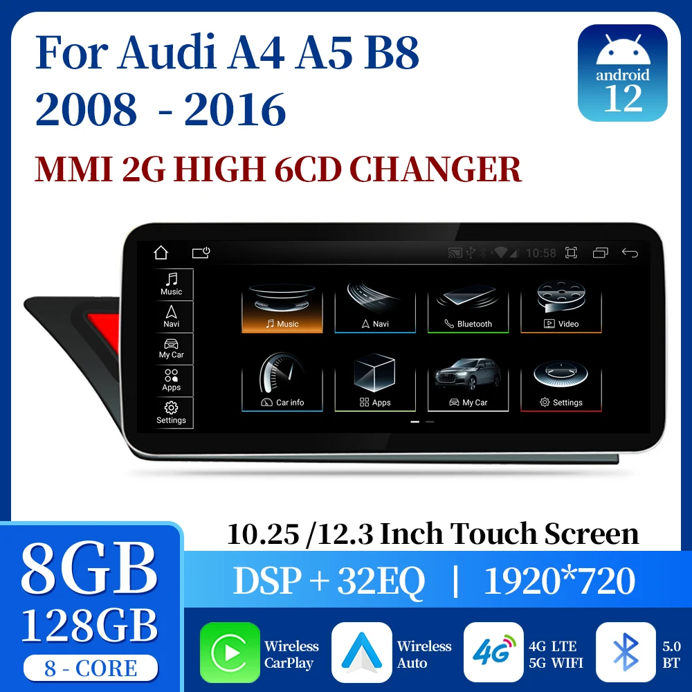 Для Audi A4 B8 A5 2008-2017 Android 12 Система Автомобильный Экран Плеер GPS Навигация Мультимедиа Стерео Радио CarPlay Auto