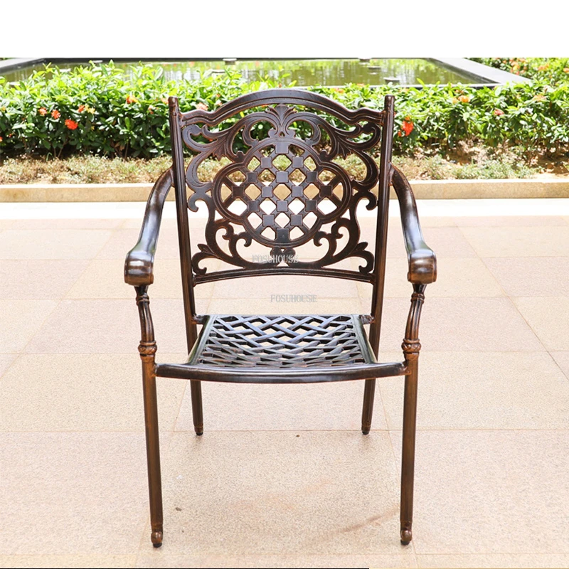 Скандинавские обеденные стулья из литого алюминия, домашняя спинка, уличный стул, современная кухонная мебель, Железный стул для столовой на балконе во дворе