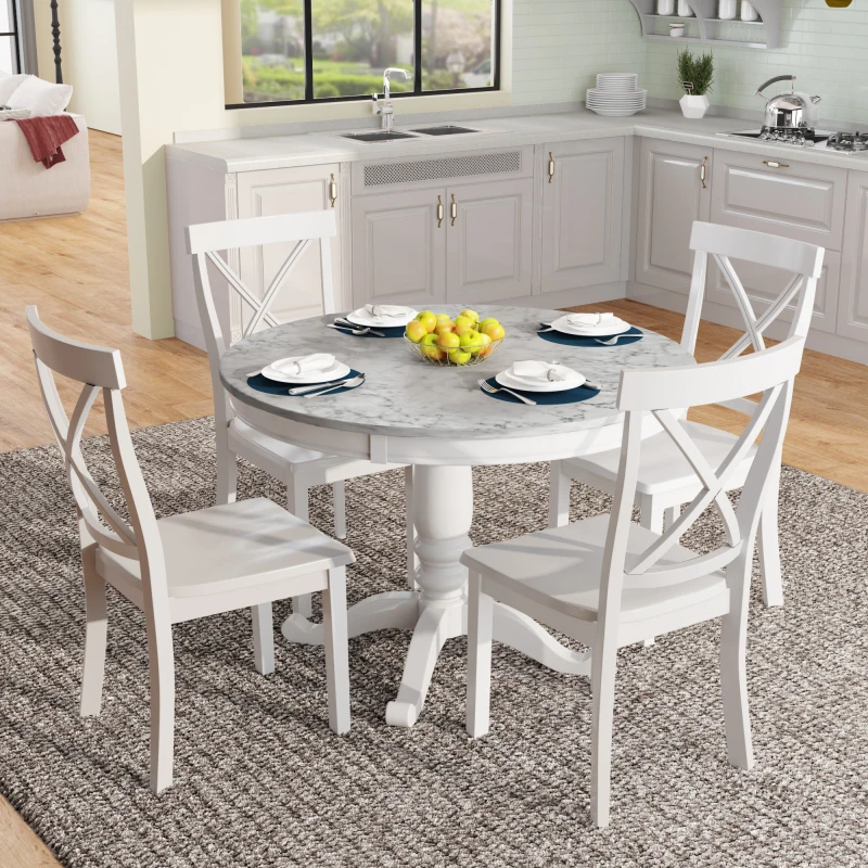 Обеденный стол и стулья из 5 предметов на 4 персоны, кухонный стол из массива дерева с 4 стульями