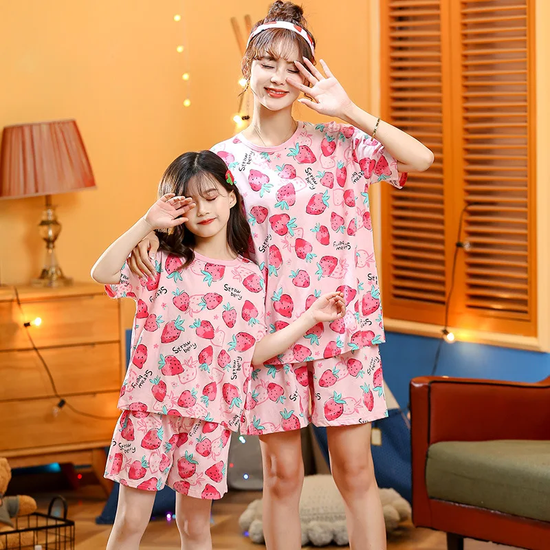 Летние комплекты пижам для семьи, подходящие для мамы и дочки, комплекты одежды для семейного образа, пижамы для подростков, пижамы для сна, пижамы