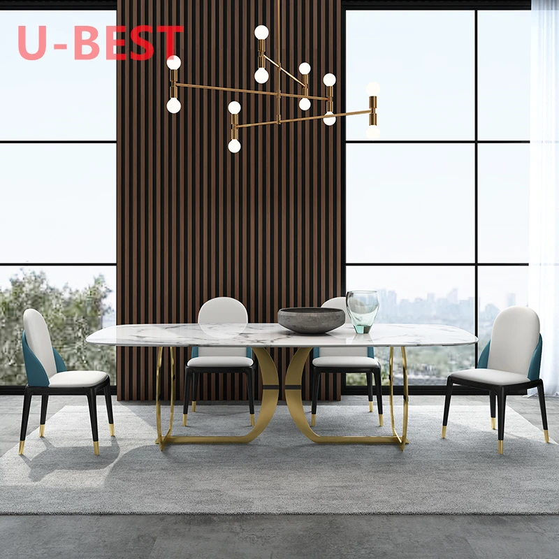 Сочетание обеденного стола и стула U-BEST Light из роскошного шифера В маленькой квартире Современный простой прямоугольный стол из высококачественного мрамора