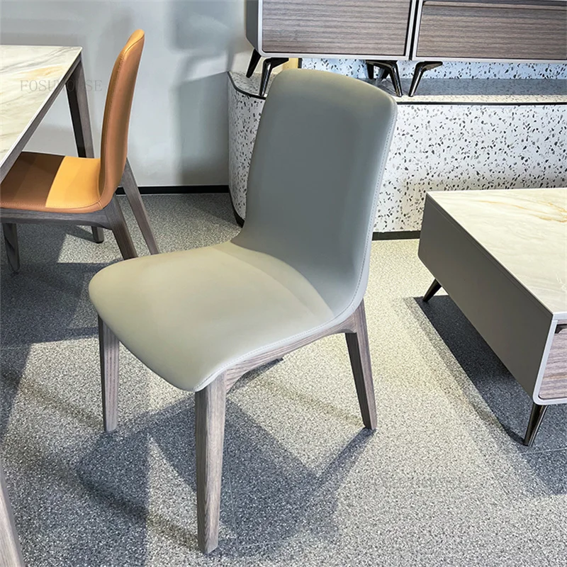 Обеденные стулья из массива дерева в скандинавском стиле для кухонной мебели, Современный минималистичный дизайнерский кожаный обеденный стул, бытовые стулья со спинкой