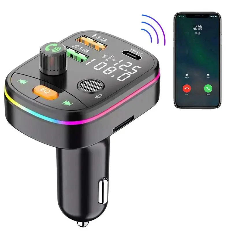 Bluetooth FM-Передатчик В автомобиле, Автомобильный Адаптер Bluetooth 7 Цветов Со светодиодной Подсветкой, С QC3.0 Зарядкой, 2 USB-Быстрое Зарядное Устройство Для автомобиля