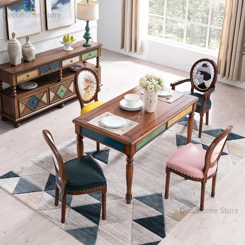 Европейские обеденные столы и стулья из массива дерева, Ретро Многофункциональный обеденный стол, Домашняя Маленькая квартира, Простой стол в гостиной