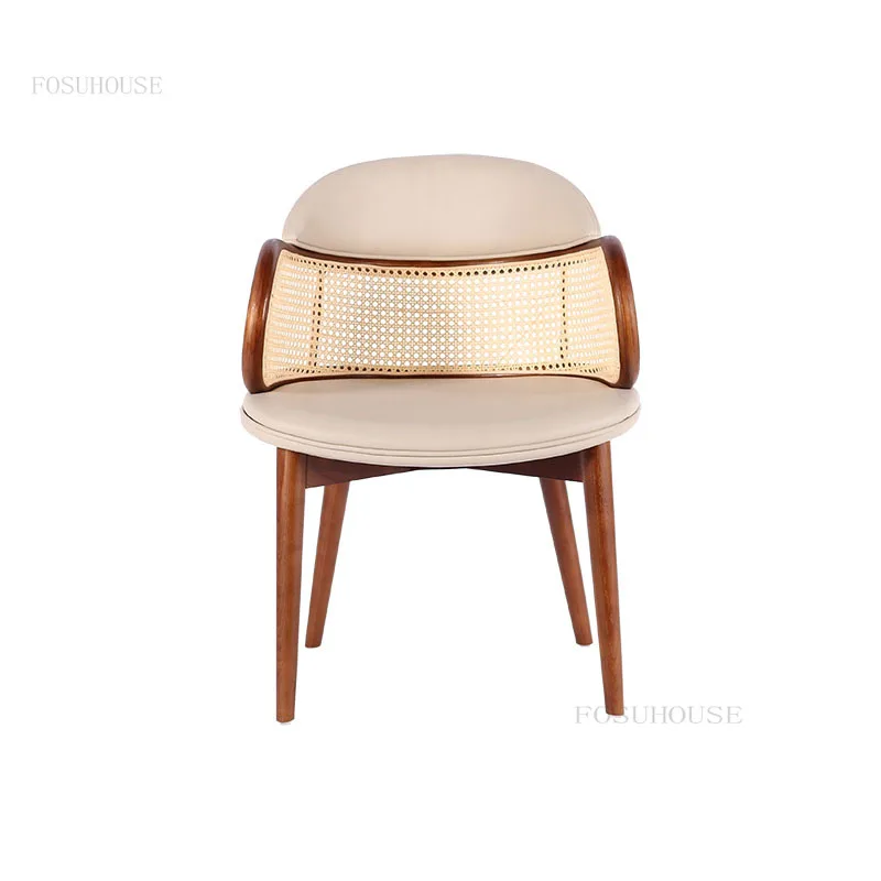 Обеденные стулья из натурального ротанга, мебель для столовой в скандинавском стиле, кресло из массива дерева, обеденный стул, минималистичный стул для отдыха со спинкой для дома.