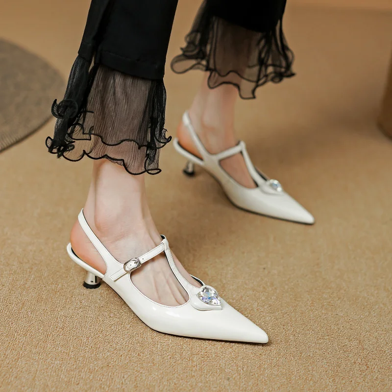 Босоножки Sumemr на тонком каблуке, босоножки с Т-образным ремешком и кристаллами, лодочки-лодочки для вечеринок, Весенне-осенняя простая обувь, Женская обувь во французском стиле.