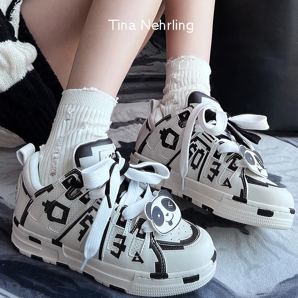 TinaNehrling Kawaii Pixel Panda Уличная обувь для хлеба, Мужская и женская Модная Брендовая Городская обувь для настольных игр, Белая обувь для пары