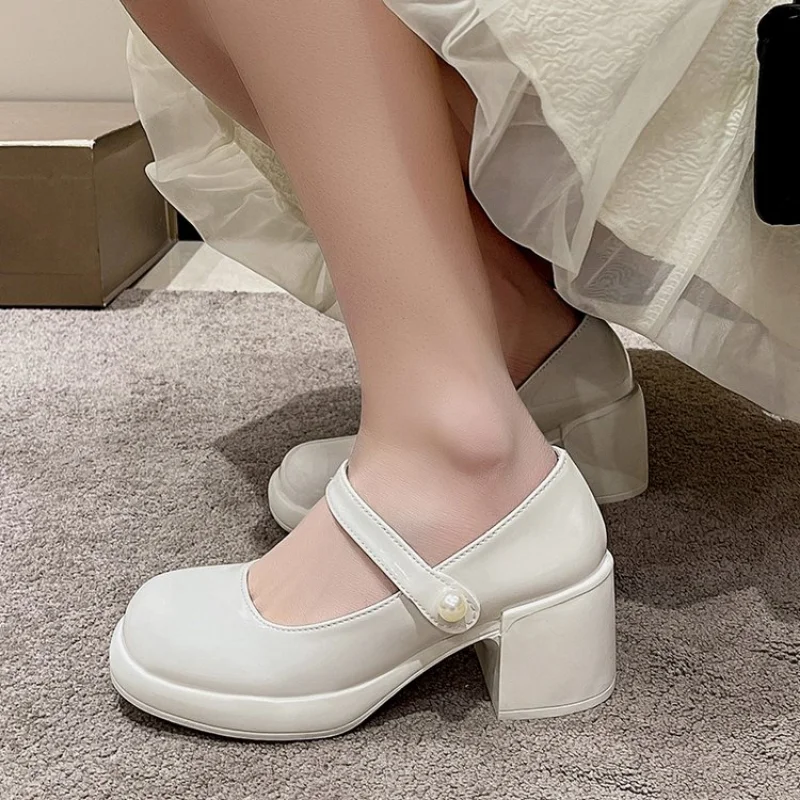 Женские нескользящие сандалии с круглым носком, повседневные Летние Элегантные туфли 2023 года, Корейская модная обувь для вечеринок, Женские дизайнерские туфли на высоком каблуке