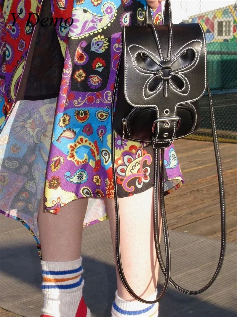 Y Demo Y2k Выдолбленный мини-рюкзак с бабочкой, милый Женский рюкзак с милой пряжкой, школьный ранец, уличная одежда