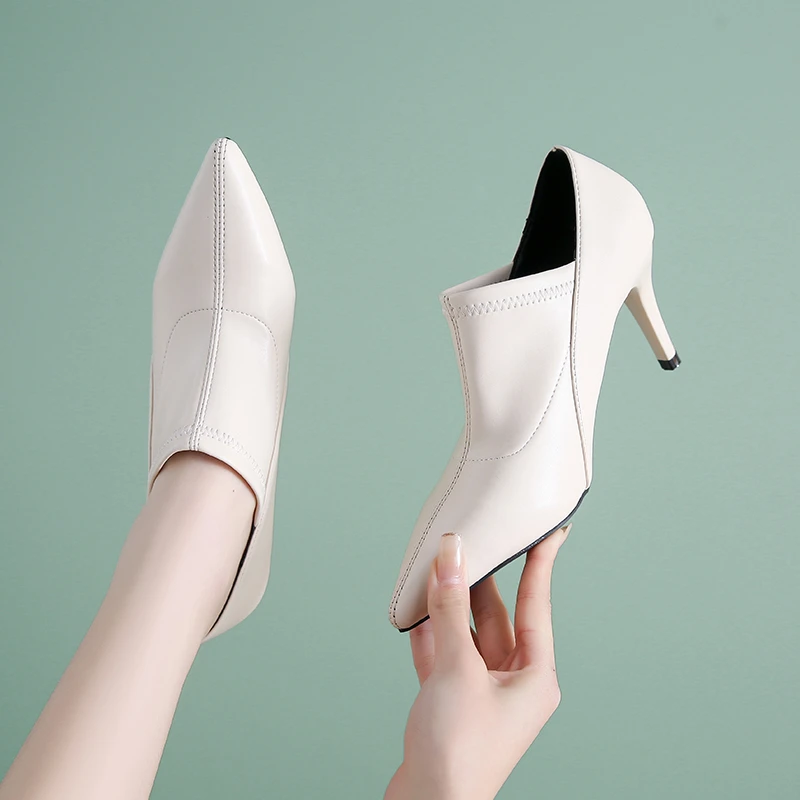Осенняя обувь, женские кожаные ботильоны с острым носком, женская обувь на очень высоком каблуке, Элегантные женские туфли на тонком каблуке 2023 года, Модная женская обувь