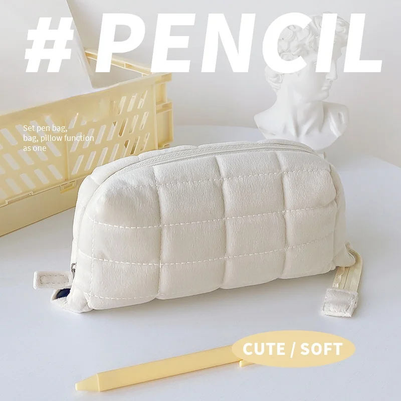 Японская сумка-карандаш для подушек, высококачественный Кремовый цвет, канцелярский пенал на молнии большой емкости, Школьная сумка для макияжа для девочек