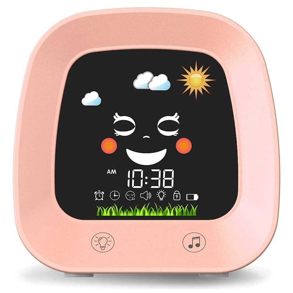Детский будильник для детей, детские часы-тренажер для сна с 4-цветным ночником для малышей, звуковая машина для сна, розовый